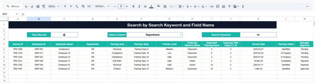 Corporate Training Needs Survey Tracker in Google Sheets - Next Gen ...