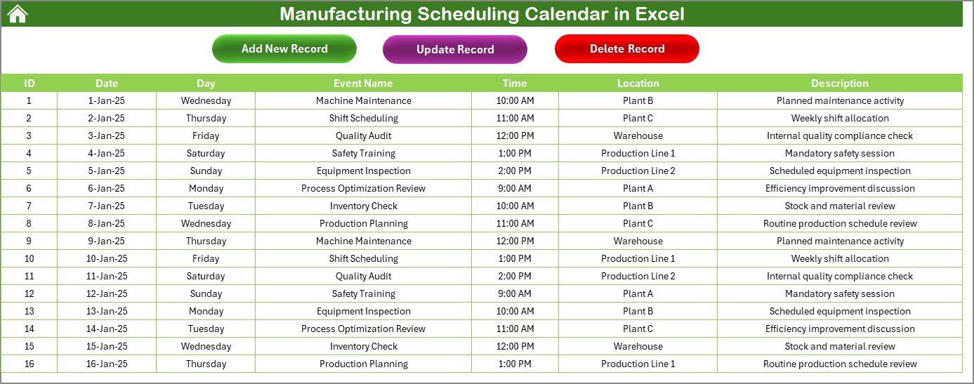 Manufacturing Scheduling Calendar in Excel - Image 6