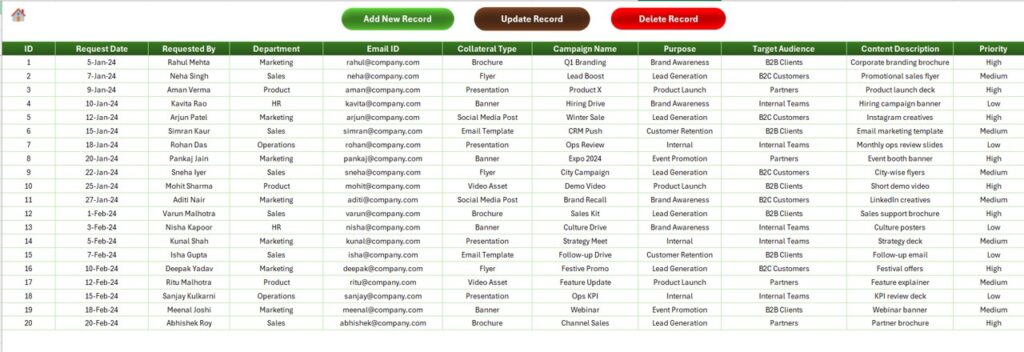 Marketing Collateral Request Tracker in Excel - Next Gen Templates