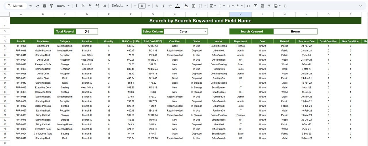 Office Furniture Inventory Dashboard in Google Sheets - Image 7