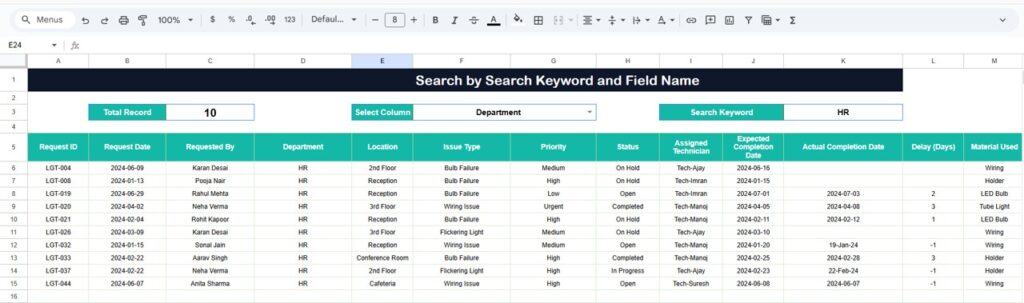 Office Lighting Change Request Tracker in Google Sheets - Next Gen ...