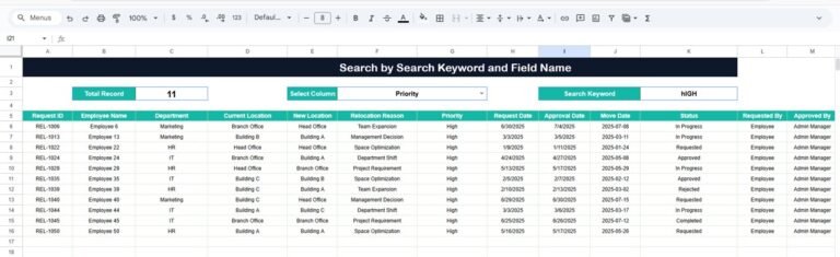 Office Relocation Request Tracker in Google Sheets - Next Gen Templates