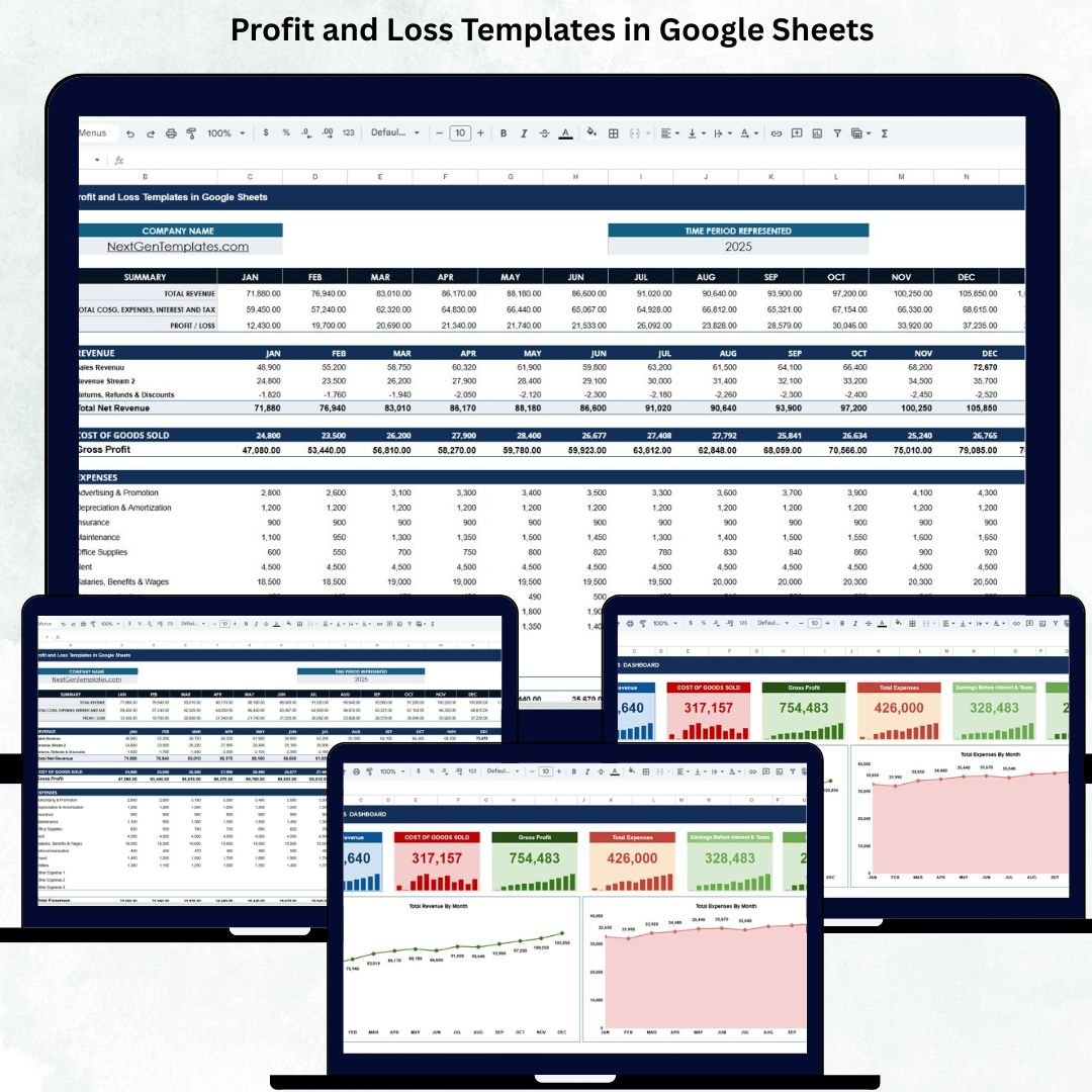 Profit and Loss Templates in Google Sheets