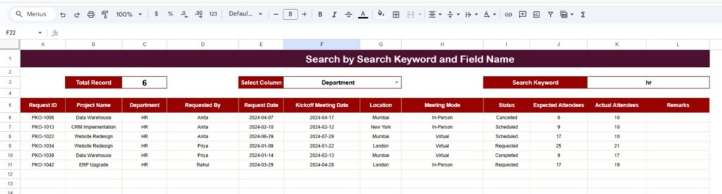 Project Kickoff Meeting Request Tracker in Google Sheets - Next Gen ...