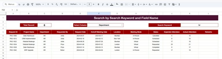 Project Kickoff Meeting Request Tracker in Google Sheets - Next Gen ...