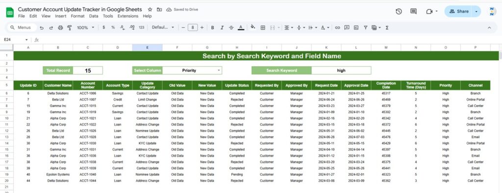 Customer Account Update Tracker in Google Sheets - Next Gen Templates