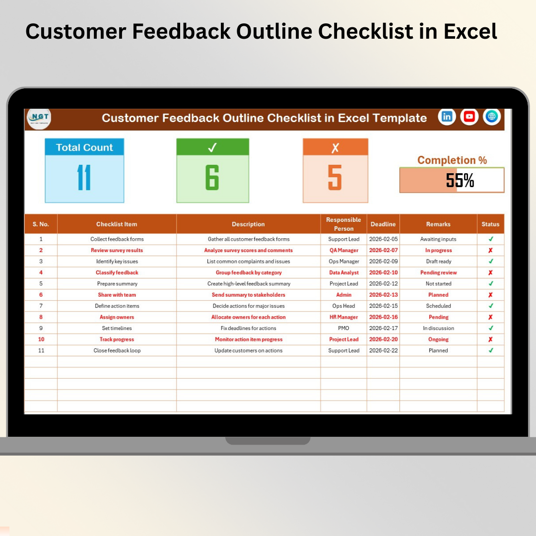 Customer Feedback Outline Checklist in Excel