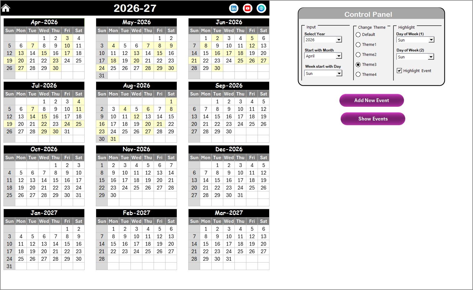 Customer Service Project Calendar in Excel