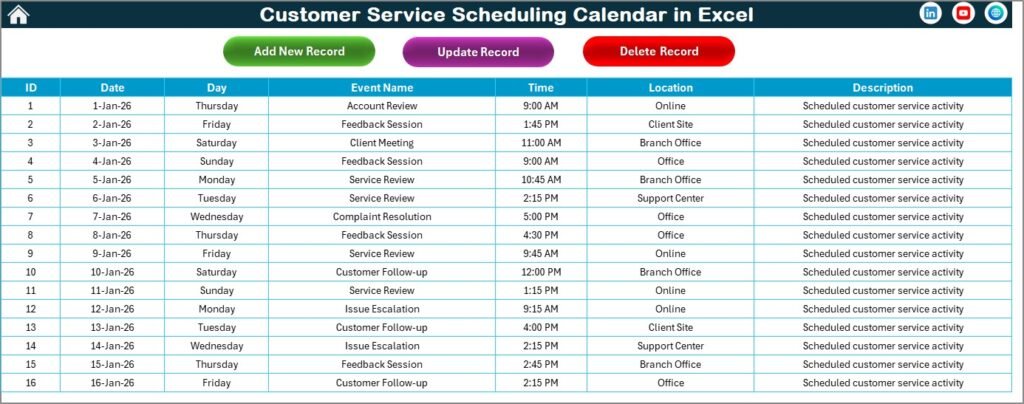 Service Calendar Customer Service Scheduling Calendar in Excel - Next Gen Templates