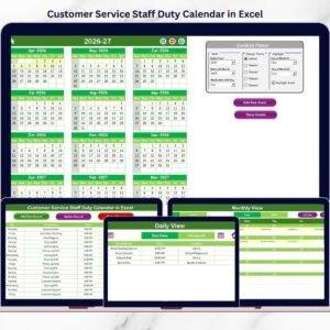 Customer Service Staff Duty Calendar in Excel