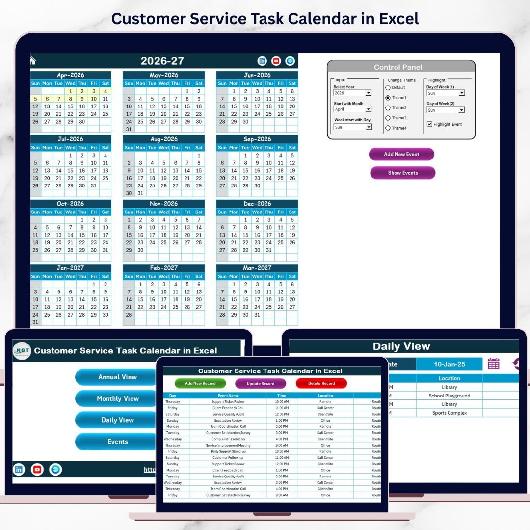 Customer Service Task Calendar in Excel