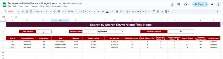 Performance Review Tracker in Google Sheets - Next Gen Templates
