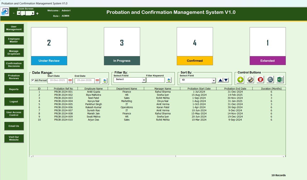 Probation and Confirmation Management System V1.0 in Excel VBA