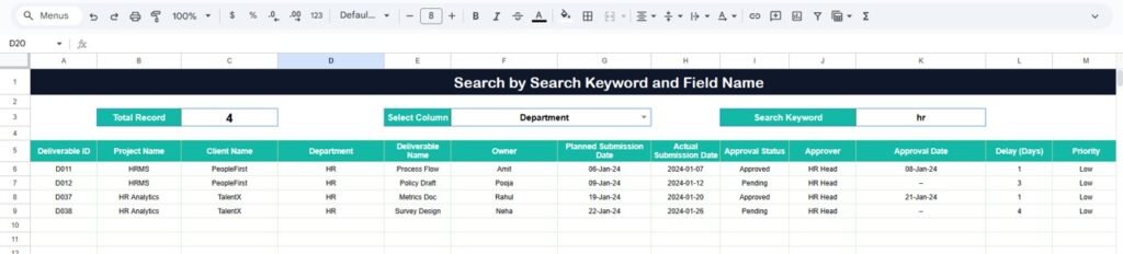 Project Deliverable Approval Tracker in Google Sheets - Next Gen Templates