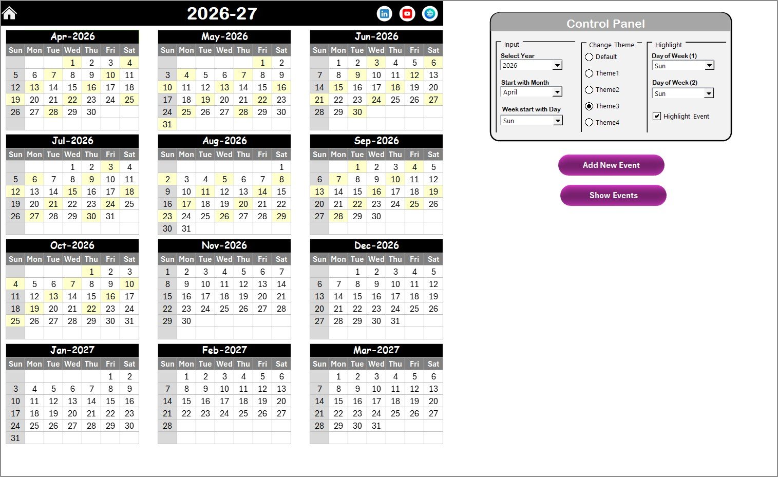 Retail Holiday Calendar in Excel
