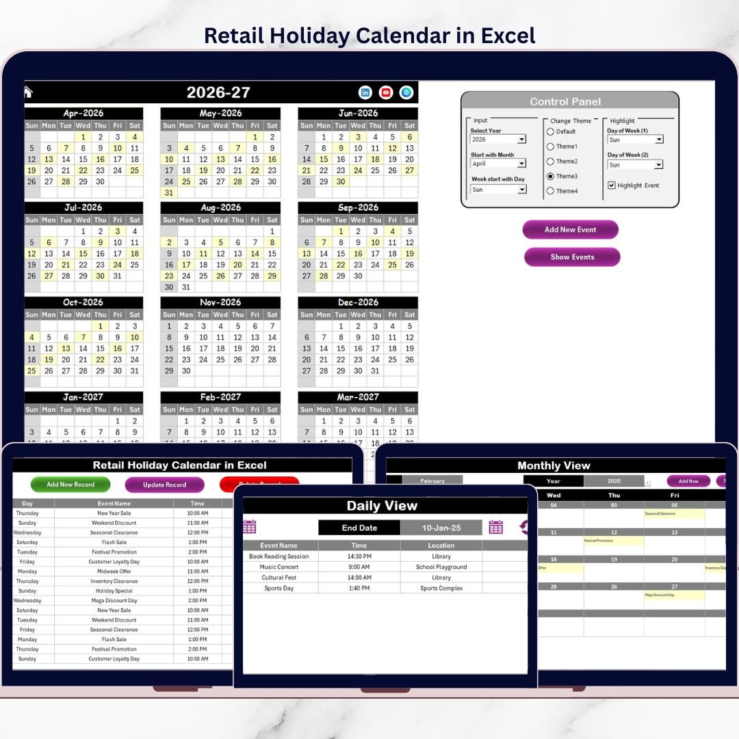 Retail Holiday Calendar in Excel