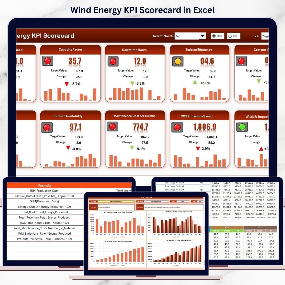Wind Energy KPI Scorecard in Excel