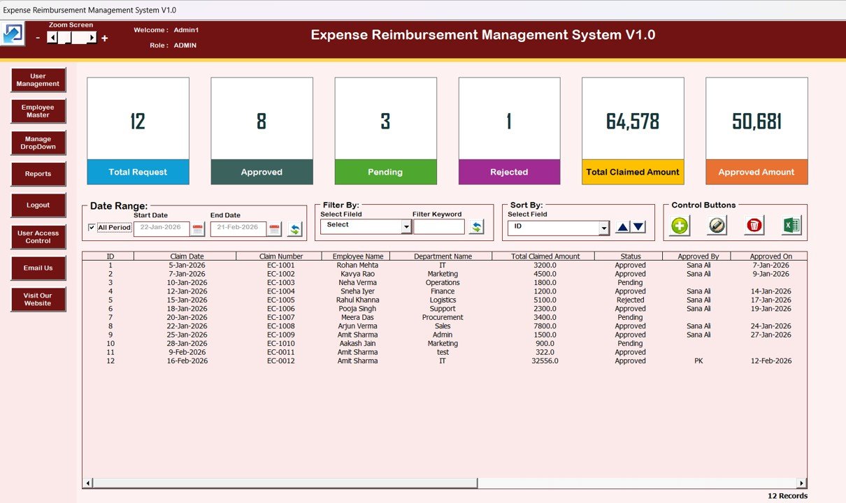 Expense Reimbursement Management System V1.0 in Excel VBA - Image 3