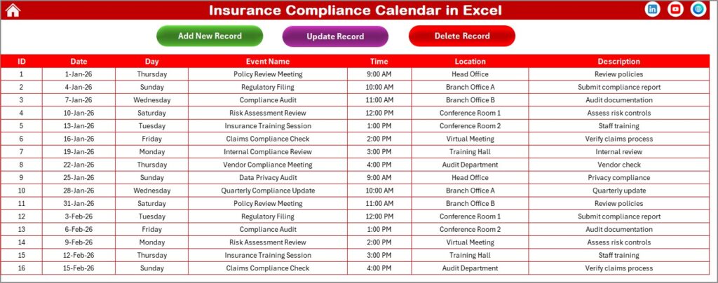 Insurance Compliance Calendar in Excel - Next Gen Templates