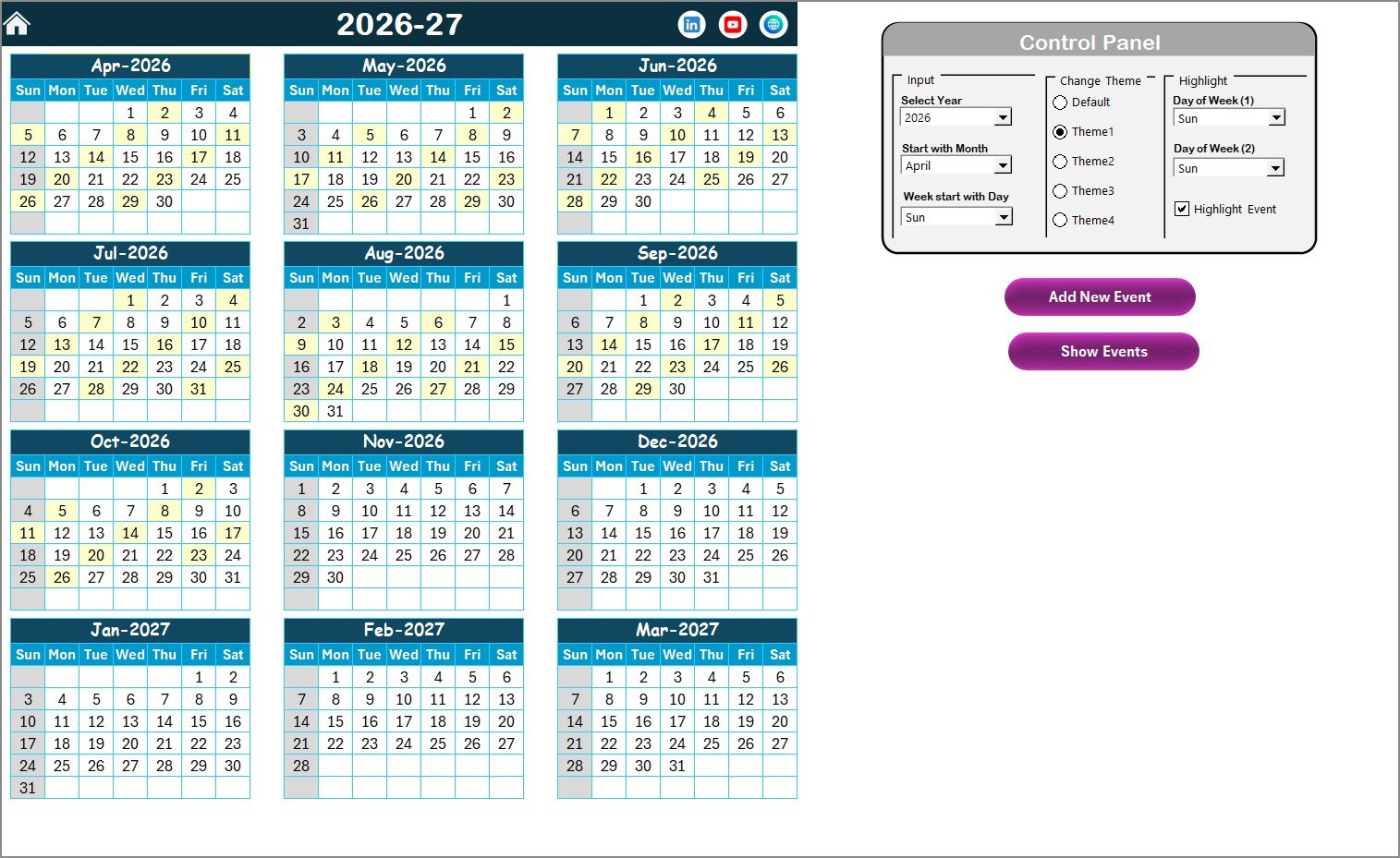 Insurance Event Calendar in Excel
