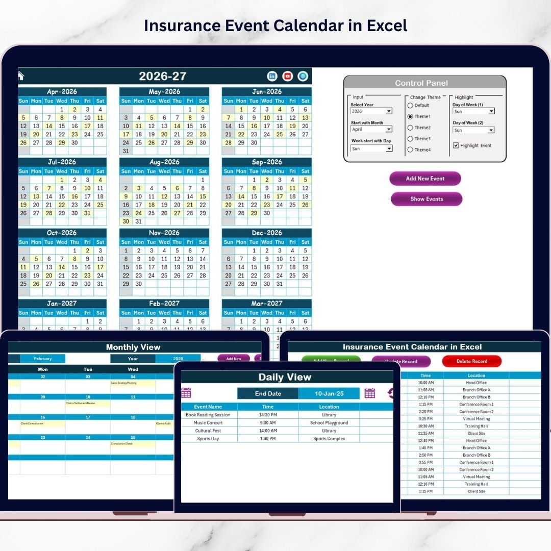Insurance Event Calendar in Excel