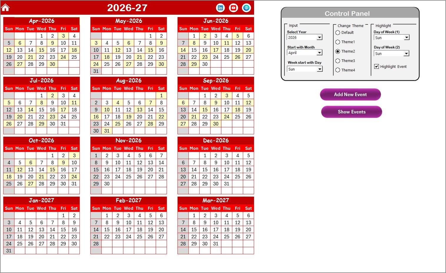 Insurance Holiday Calendar in Excel