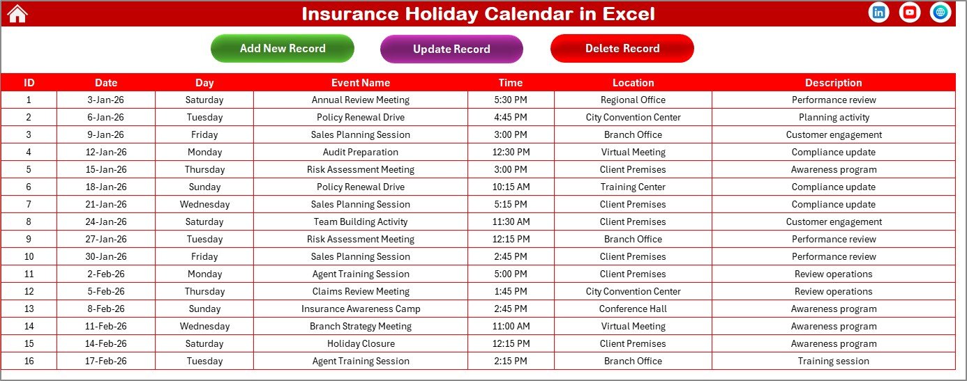 Insurance Holiday Calendar in Excel - Image 6