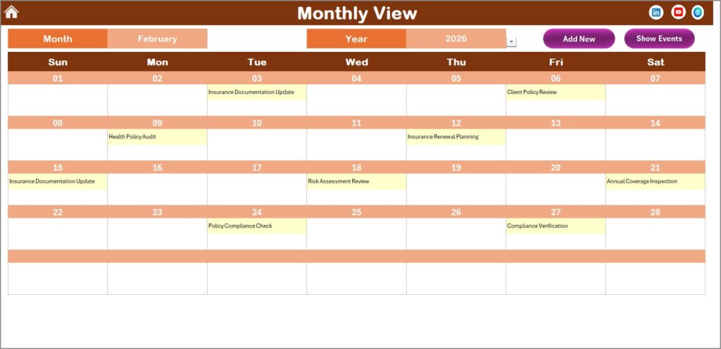 Insurance Maintenance Calendar in Excel - Next Gen Templates