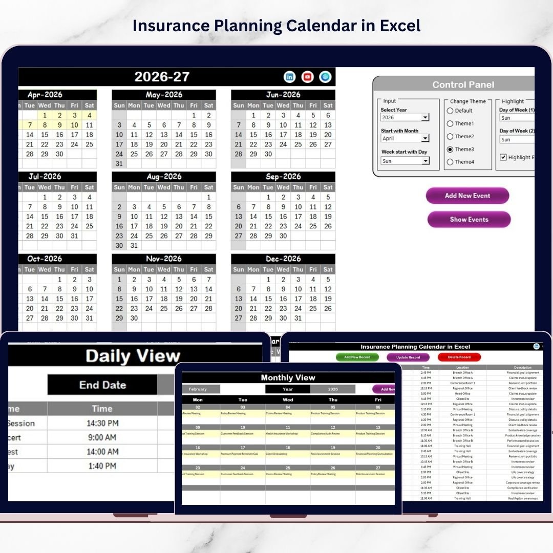 Insurance Planning Calendar in Excel