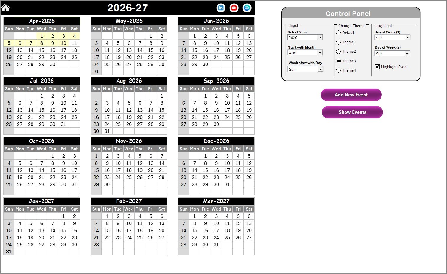 Insurance Project Calendar in Excel