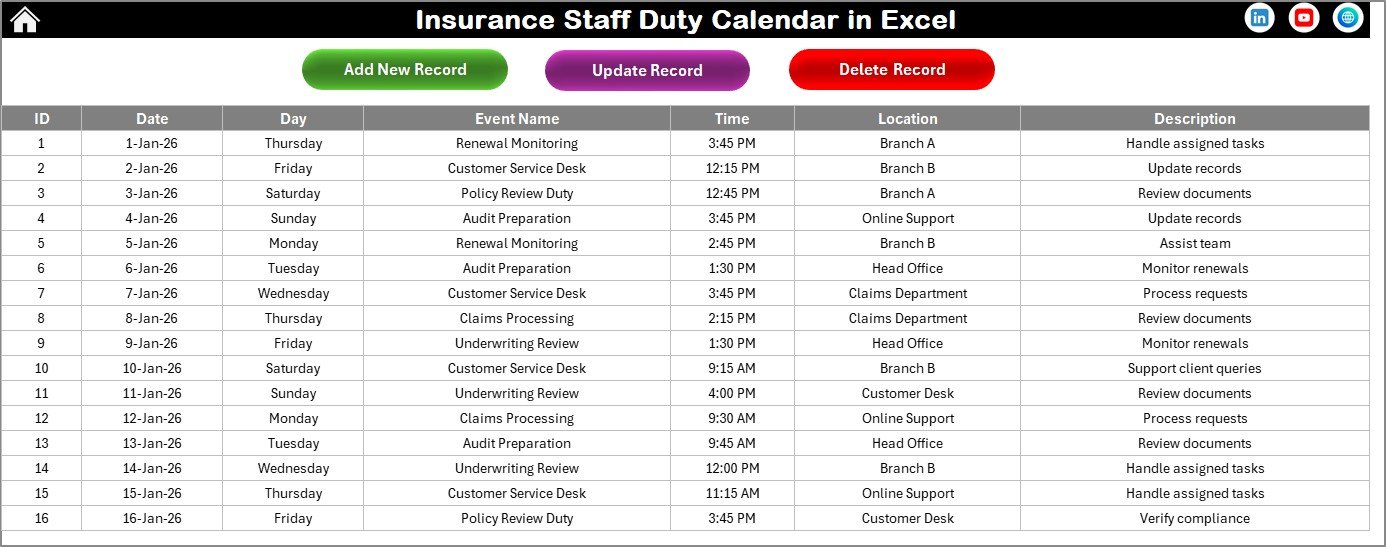 Insurance Staff Duty Calendar in Excel - Image 6