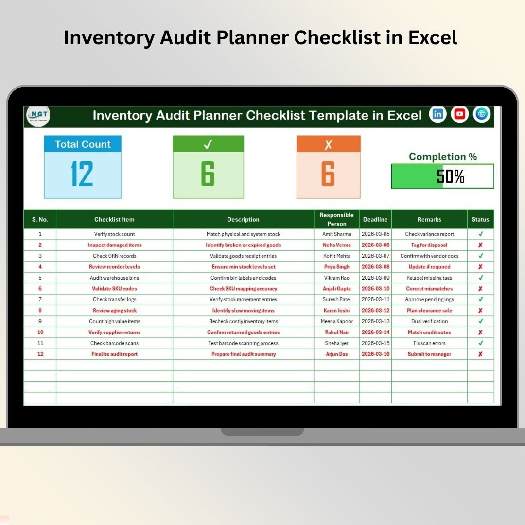 Inventory Audit Planner Checklist in Excel