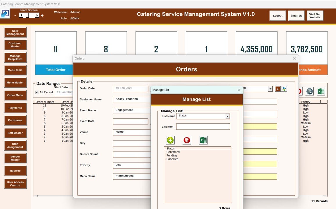 Catering Service Management System V1.0 in Excel VBA