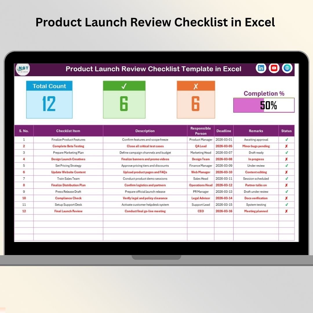 Product Launch Review Checklist in Excel