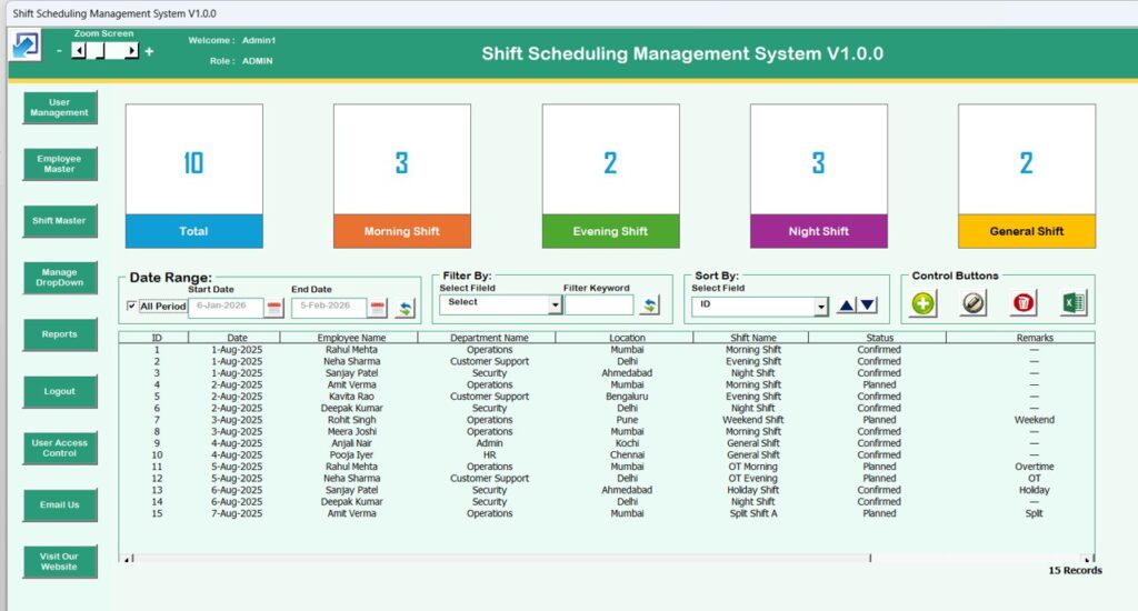 Shift Scheduling Management System V1.0 - Next Gen Templates