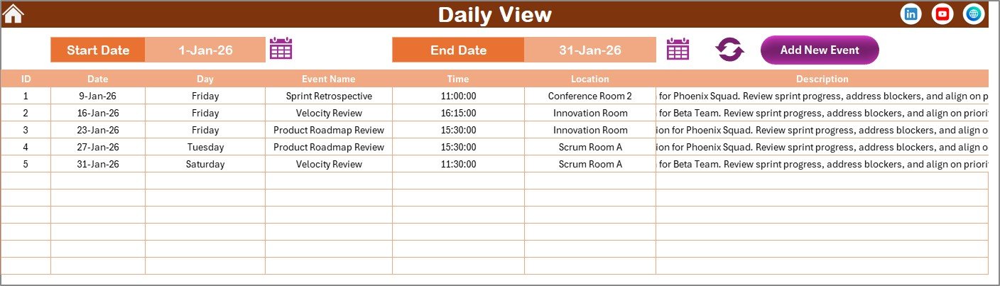 Daily View Sheet tab
