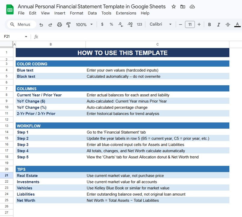 Annual Personal Financial Statement Template in Excel - Image 4