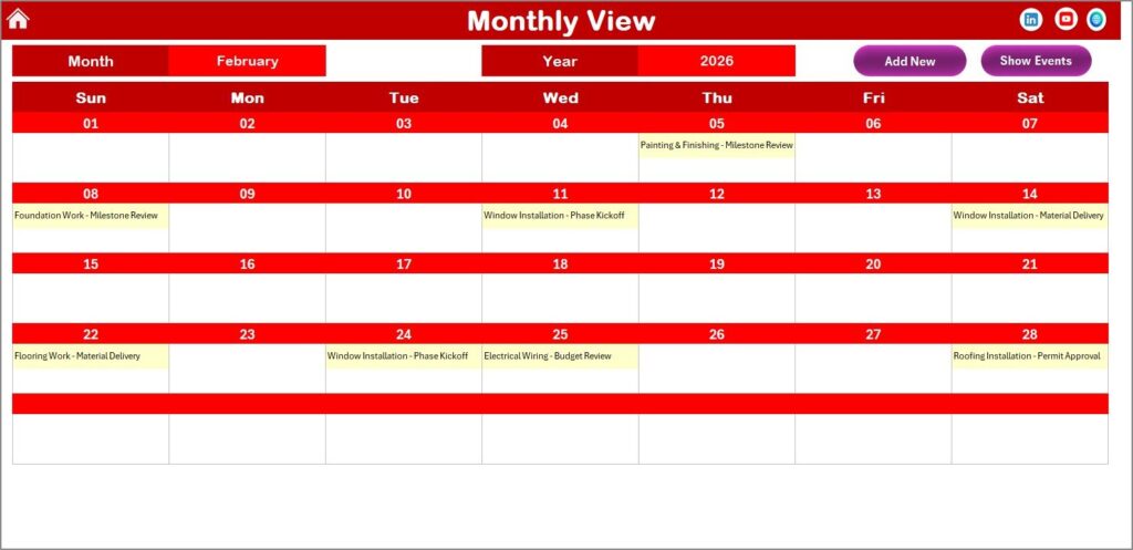 Construction Project Timeline Calendar in Excel - Next Gen Templates