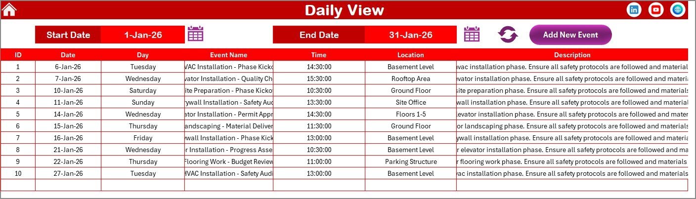Construction Project Timeline Calendar in Excel - Image 4