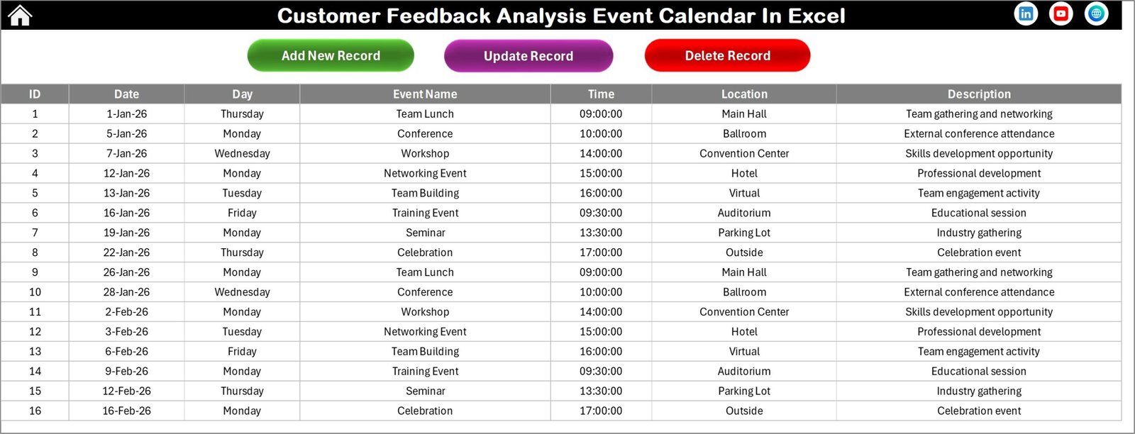 Customer Feedback Analysis Event Calendar in Excel - Image 6