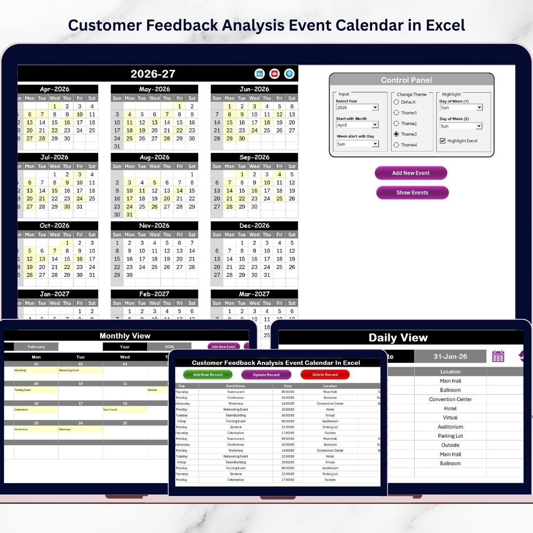 Customer Feedback Analysis Event Calendar in Excel