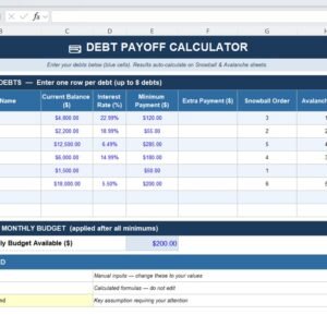 Debt Payoff Calculator Template in Excel