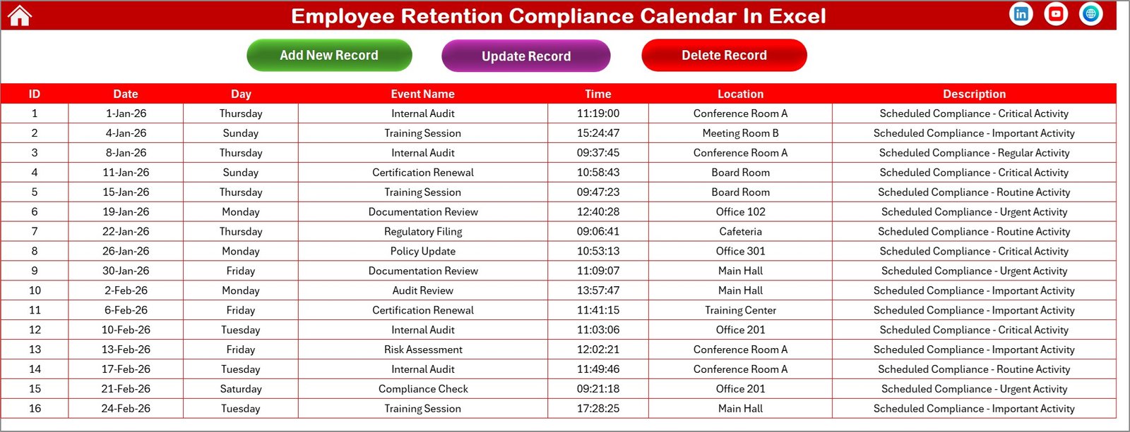 Employee Retention Compliance Calendar In Excel - Image 5