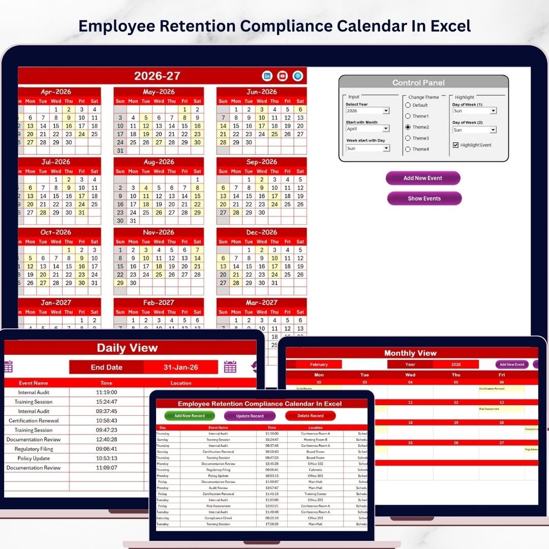 Employee Retention Compliance Calendar In Excel