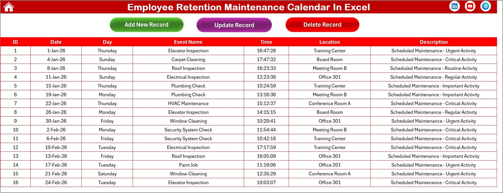 Employee Retention Maintenance Calendar In Excel - Image 6