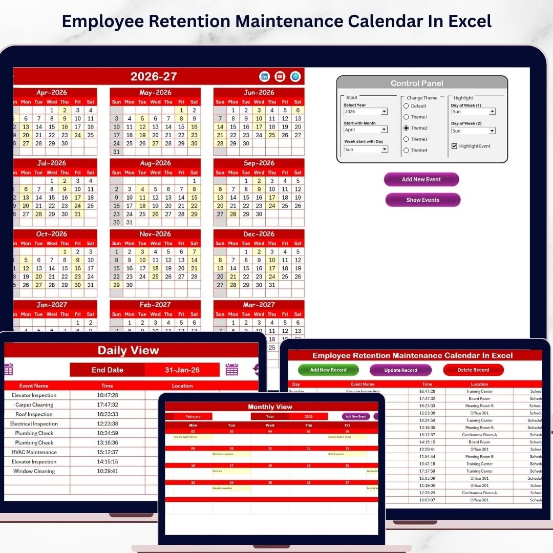 Employee Retention Maintenance Calendar In Excel