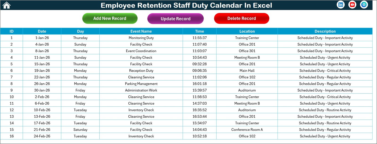 Employee Retention Staff Duty Calendar In Excel - Image 6