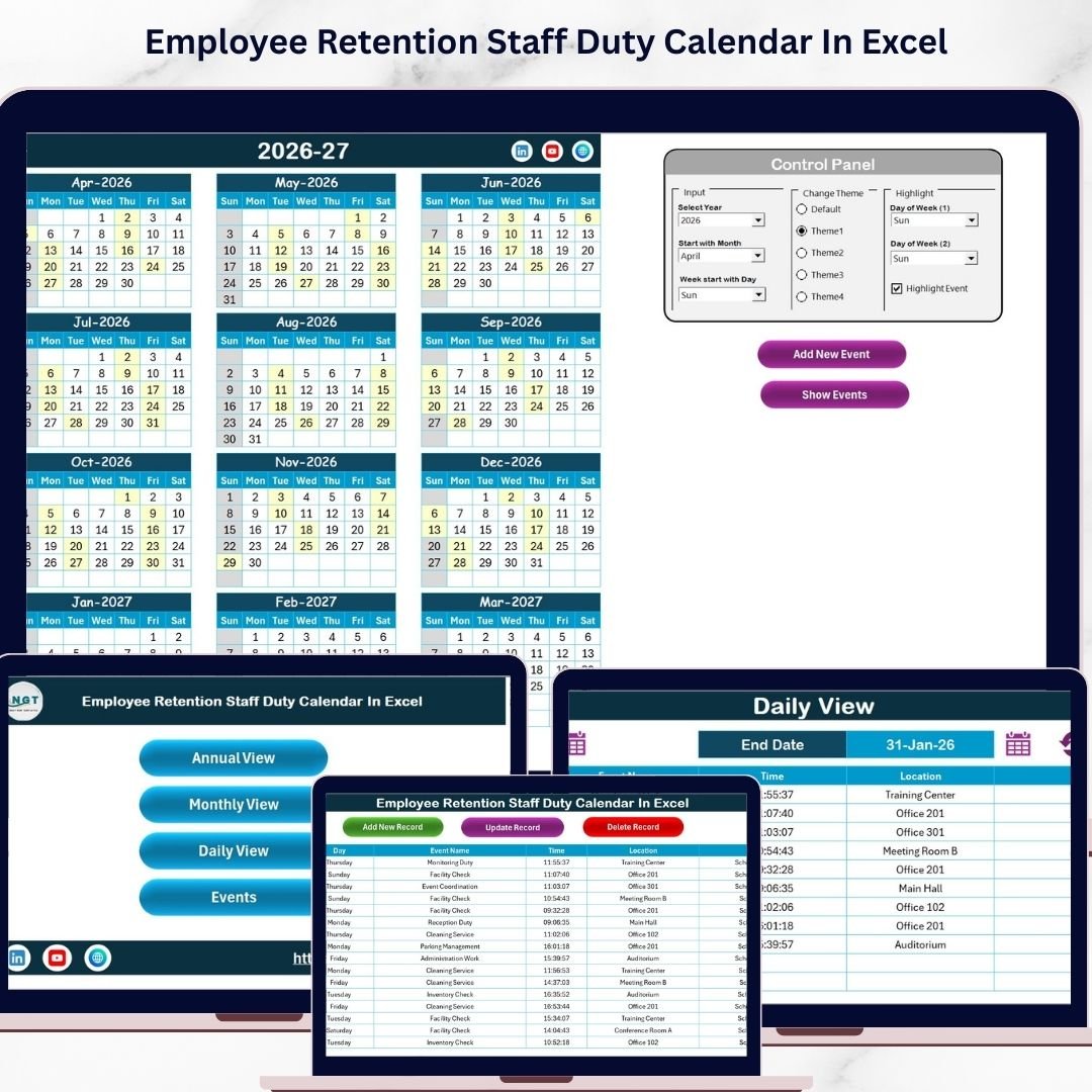 Employee Retention Staff Duty Calendar In Excel
