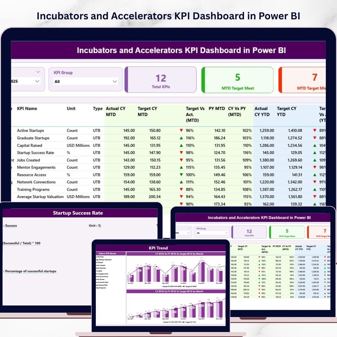 Incubators and Accelerators KPI Dashboard in Power BI