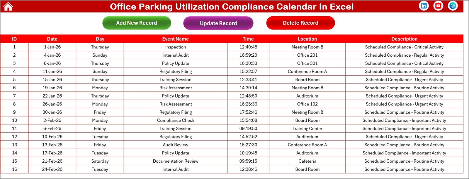 Events Sheet tab